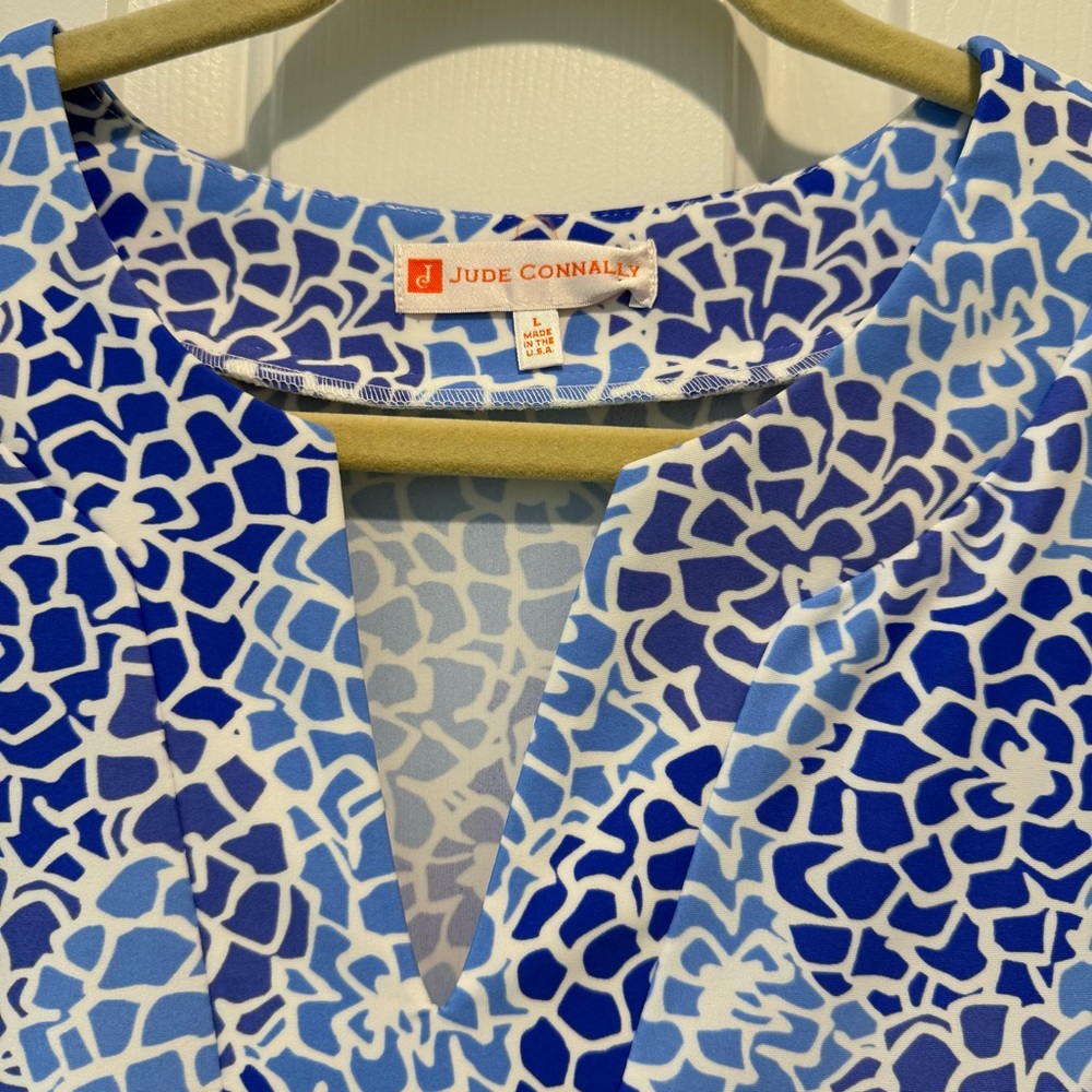 JUDE CONNALLY Blue Floral Mums the Word Mosaic print shift dress size L - Picture 2 of 4